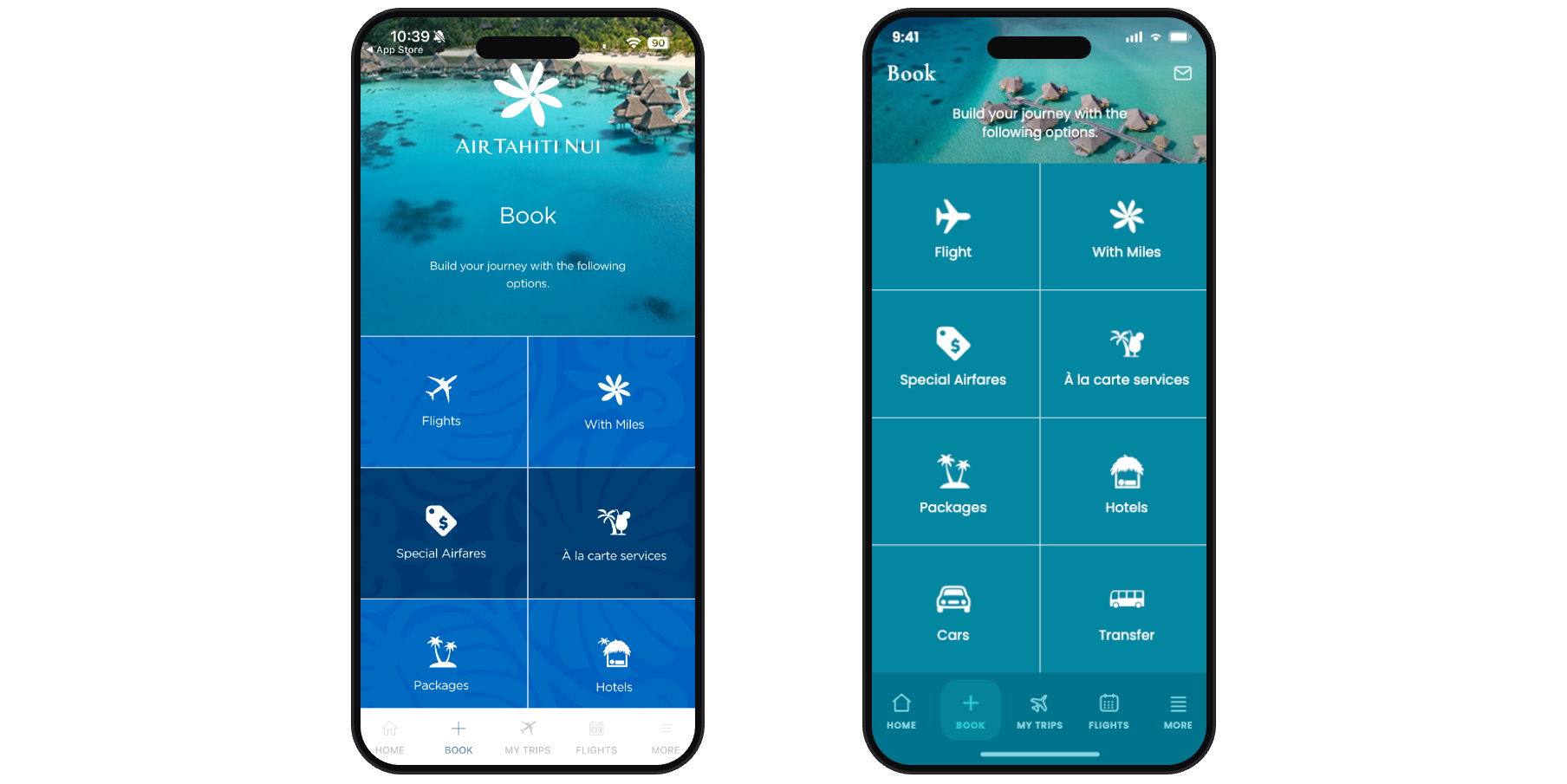The booking screen — original beside the redesign.