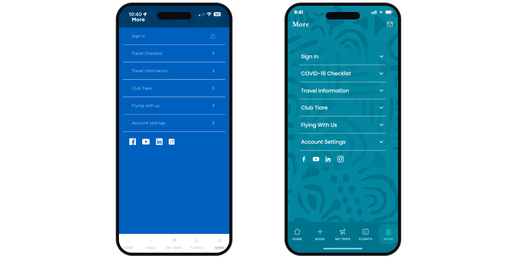 The more screen — original beside the redesign.